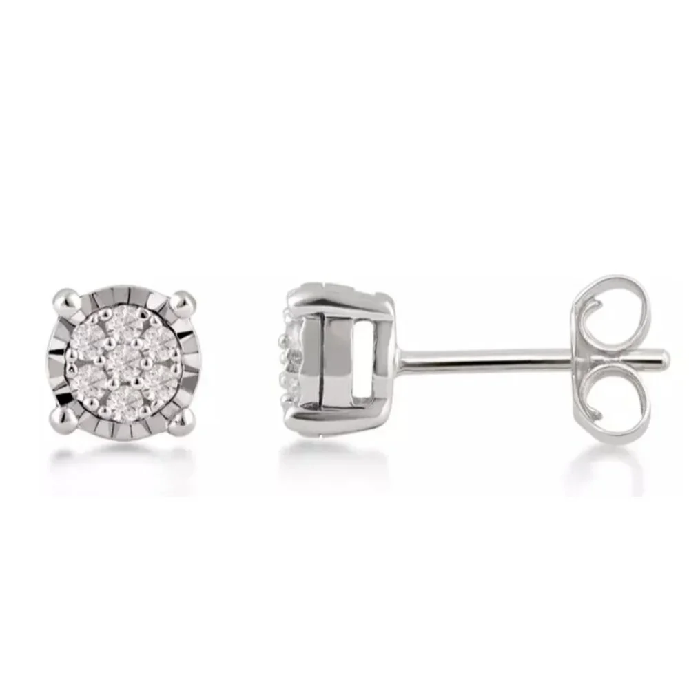 1/4CTTW Diamond Cluster Stud Earrings in 925 SS